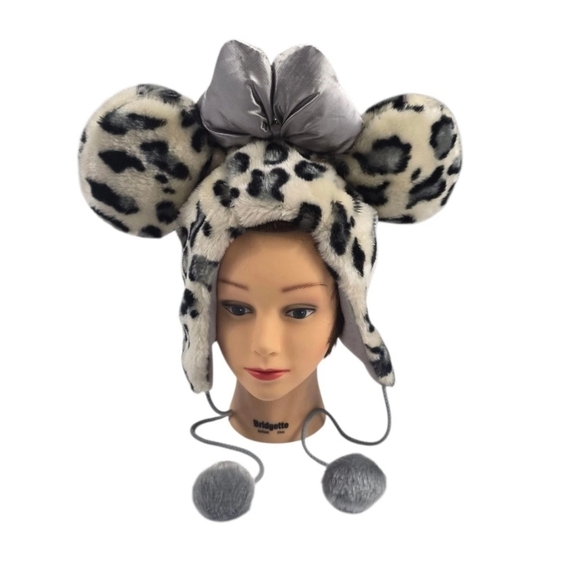 Disney Accessories - Minnie Mouse Fan Cap Silver Leopard  Pattern Ribbon Disney Parks One Size